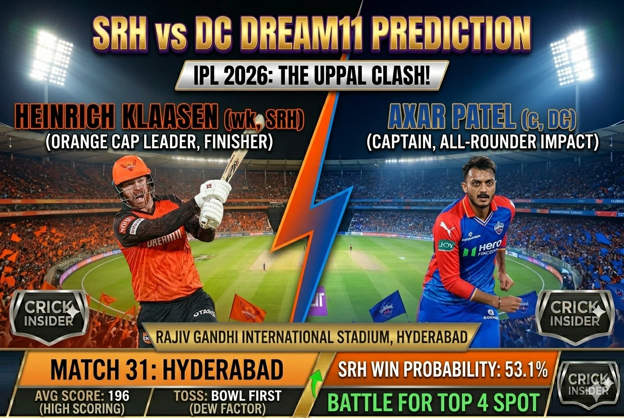 SRH vs DC dream11 prediction pitch report Hyderabad stadium